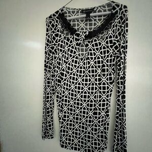 INC International Concepts Black and White Patterned Long Sleeve Top